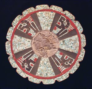 Teotezcacuitiapili, Gürtelverschluss, getragen von Würdenträgern, darstellend die vier Feuerschlangen, aus El Castillo, Chitchen Itza, Yucatan, 987-1185